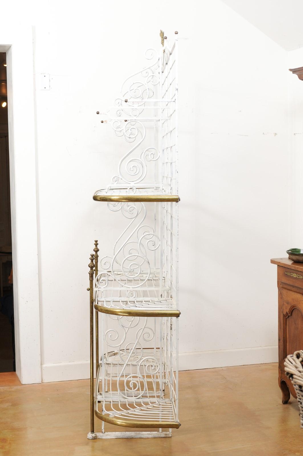 French Belle Époque 1890s White Painted Metal Baker’s Rack with Brass Accents 11