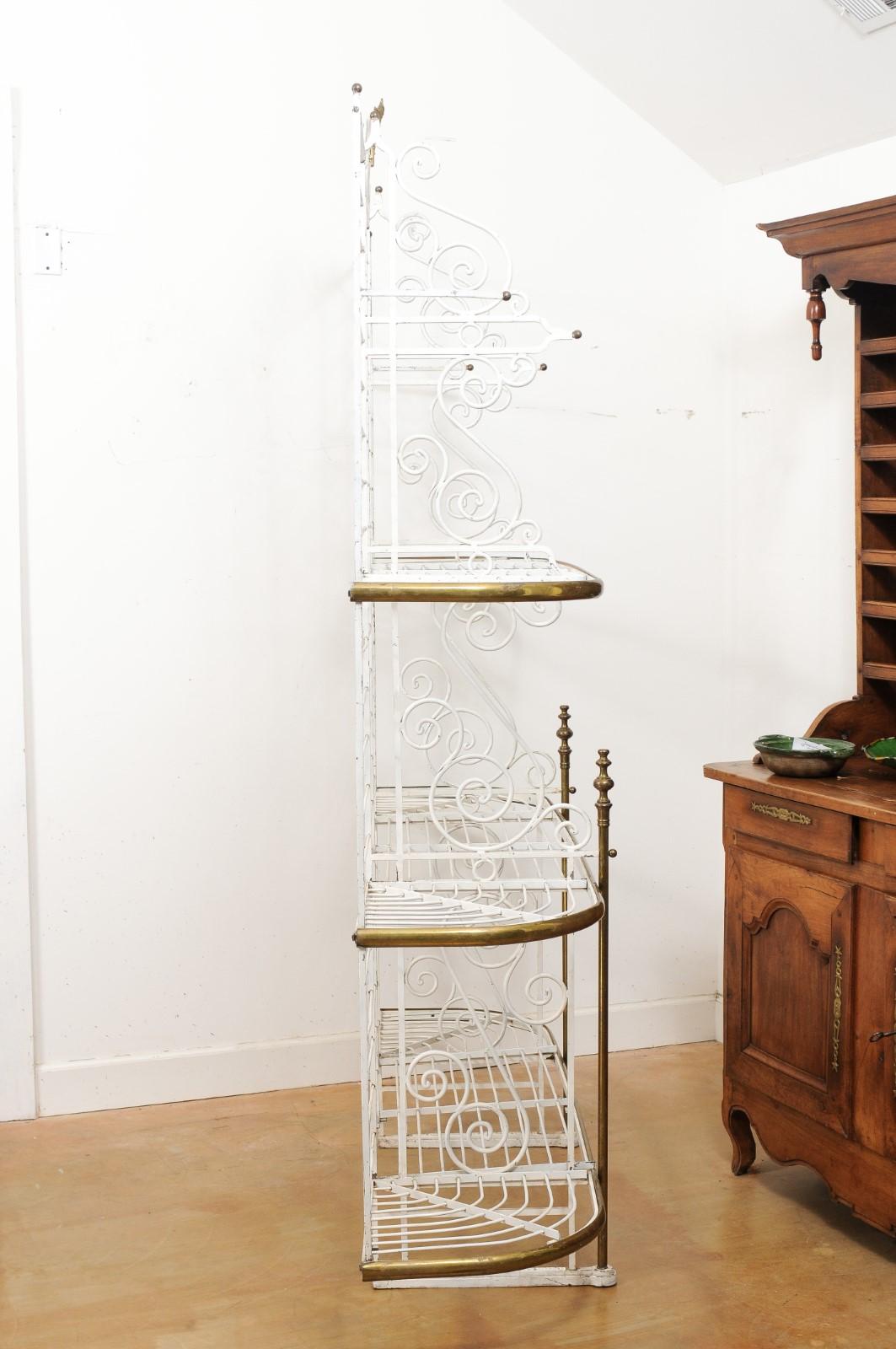French Belle Époque 1890s White Painted Metal Baker’s Rack with Brass Accents 15