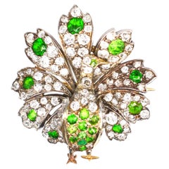 Französische Brosche und Anhänger aus 18-karätigem Gold mit grünem Granat im Stil der Belle Époque