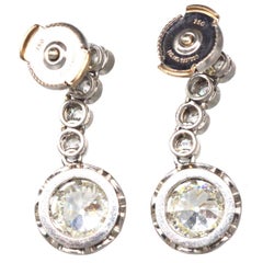 French Belle Epoque 18ct White Gold & 24ct Platinum Diamond Dangling Earrings