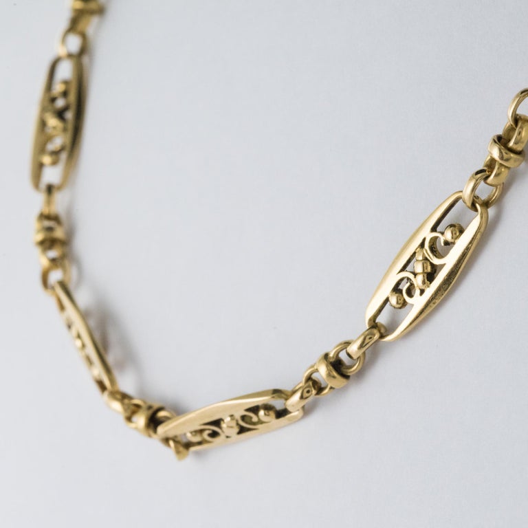 French Belle Époque 1900s 18 Karat Yellow Gold Watch Chain Necklace at ...