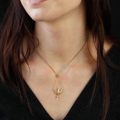 French Belle Epoque 1900s Fine Pearl Diamonds 18 Karat Yellow Gold Dove Pendant