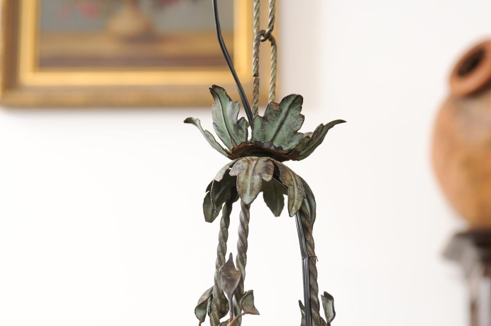 French Belle Époque 1900s Painted Iron Six-Light Chandelier with Floral Décor 8