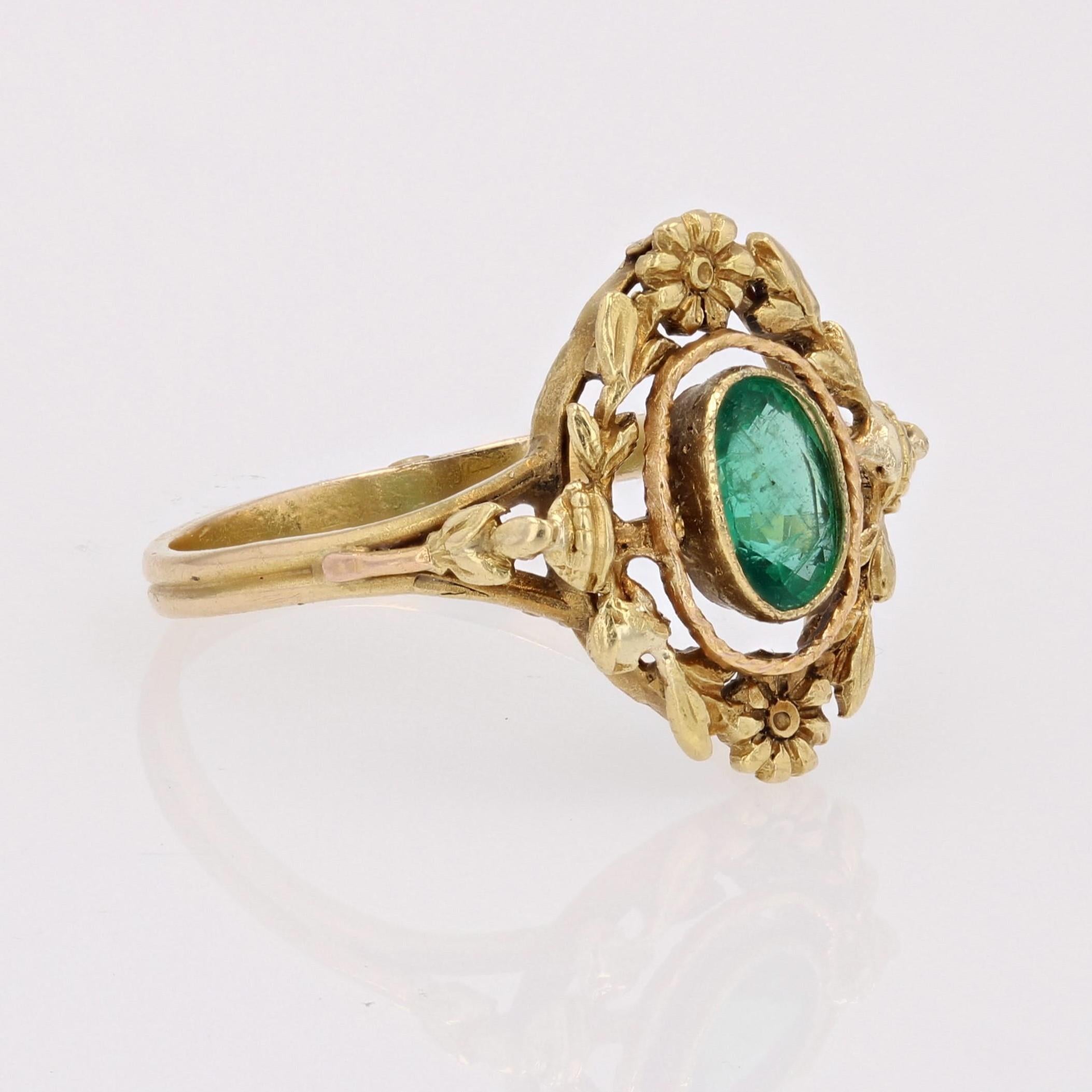 French Belle Epoque 19. Jahrhundert Smaragd 18 Karat Gelbgold Oval Ring 6