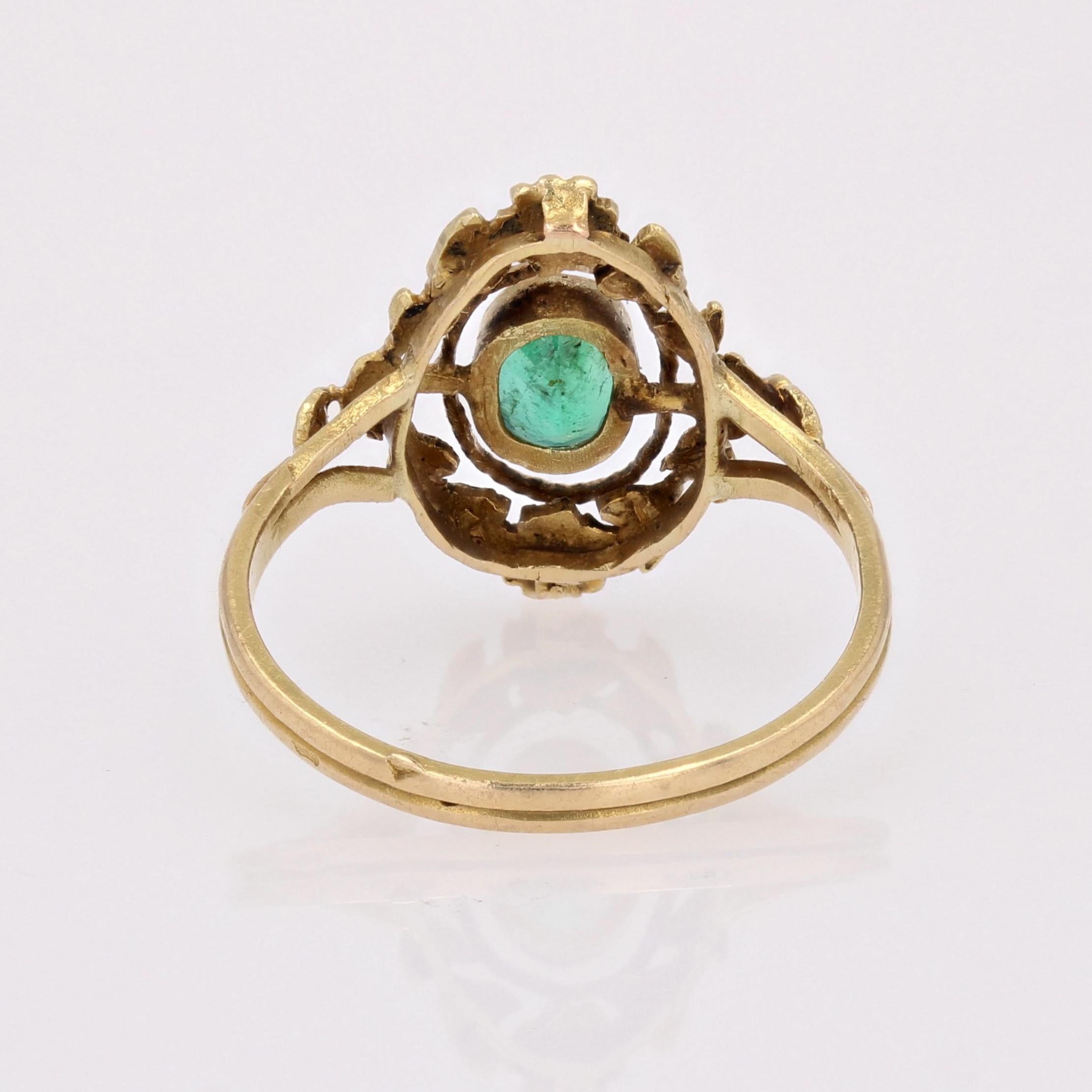 French Belle Epoque 19. Jahrhundert Smaragd 18 Karat Gelbgold Oval Ring 12