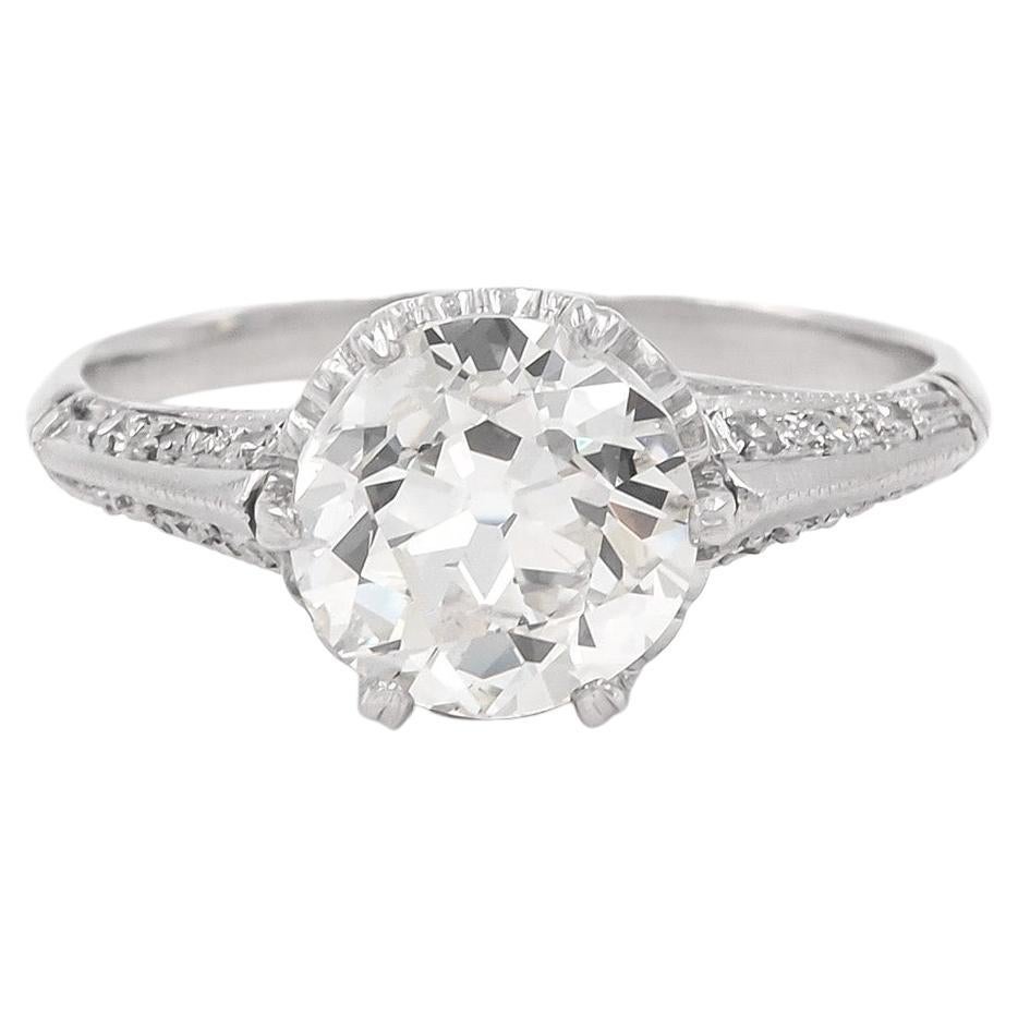 French Belle Epoque 2.00 Carat Gia Old European Cut Diamond Engagement Ring For Sale