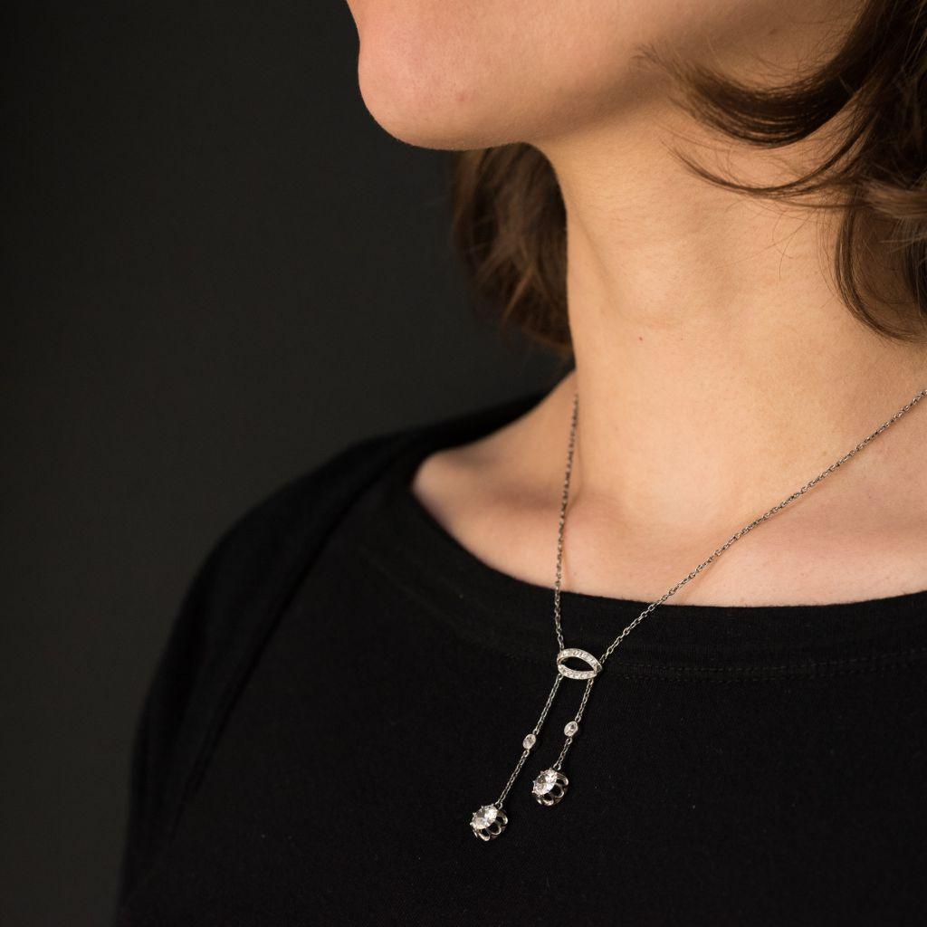 Women's French Belle Époque 2.06 Carat Diamond Pendant Chain Neglige Necklace