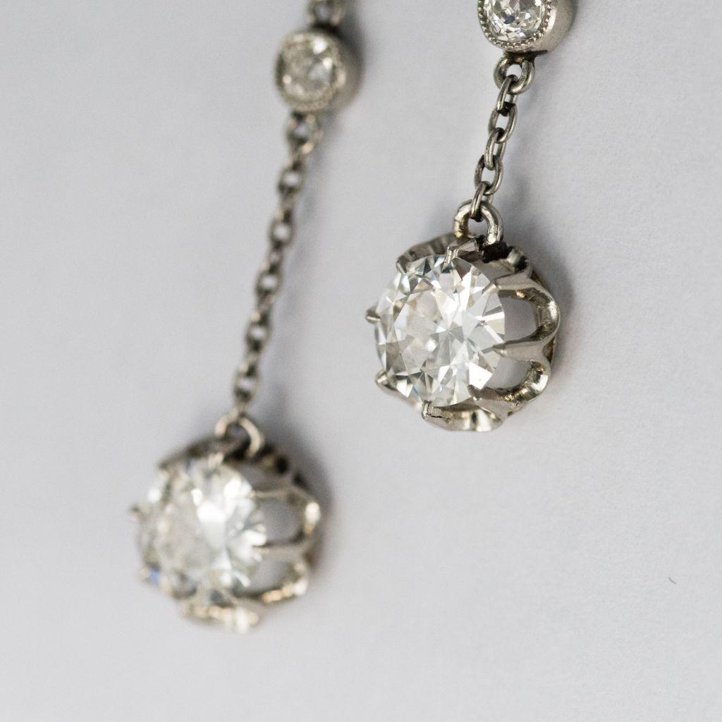 French Belle Époque 2.06 Carat Diamond Pendant Chain Neglige Necklace 1