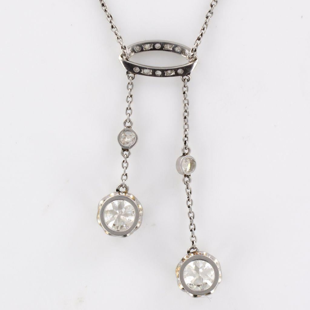 French Belle Époque 2.06 Carat Diamond Pendant Chain Neglige Necklace 5