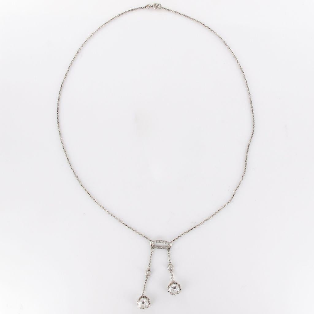 French Belle Époque 2.06 Carat Diamond Pendant Chain Neglige Necklace 6