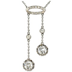 French Belle Époque 2.06 Carat Diamond Pendant Chain Neglige Necklace