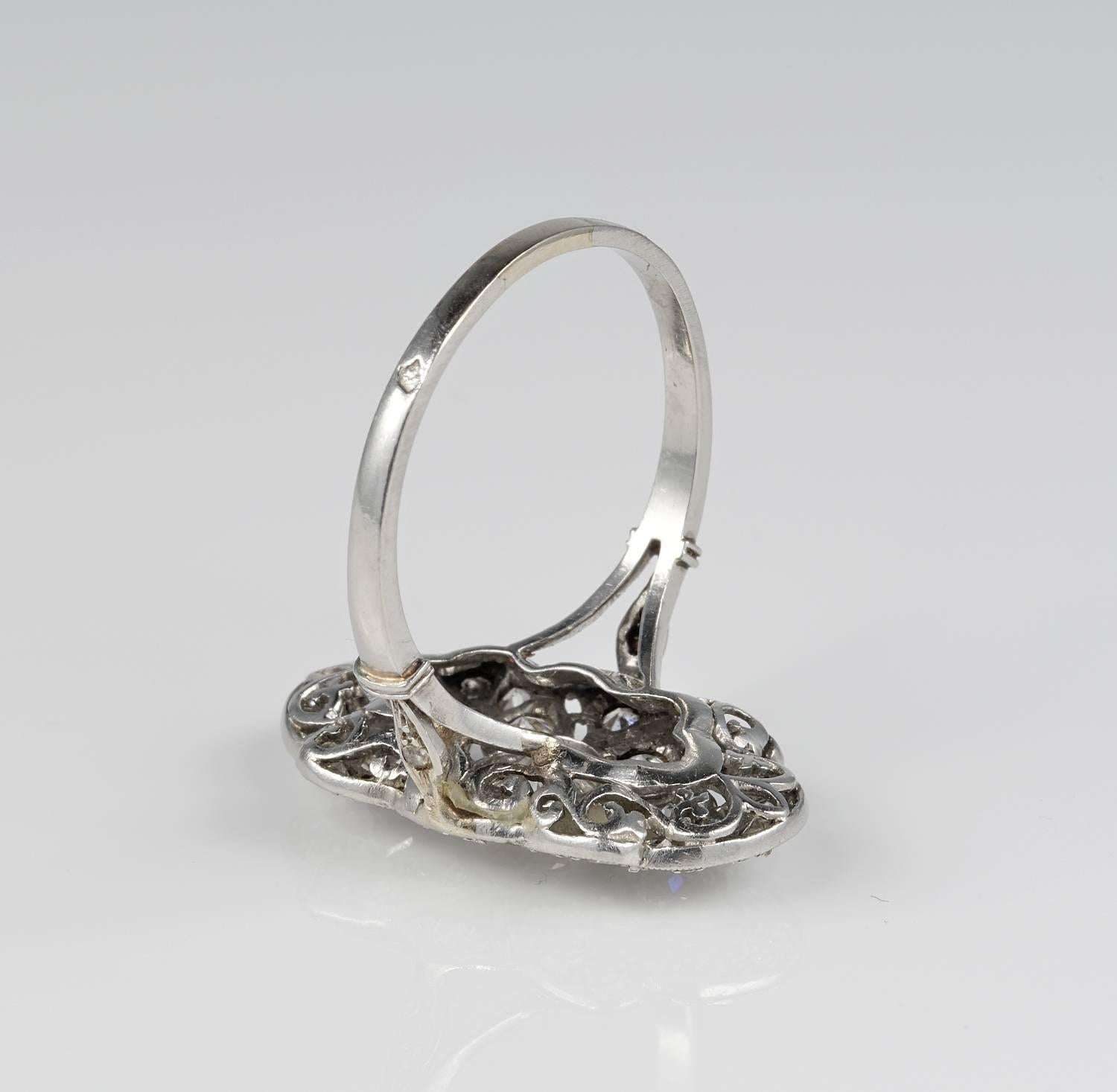 French Belle Époque 2.35 Carat Diamond Platinum Panel Ring In Good Condition In Napoli, IT