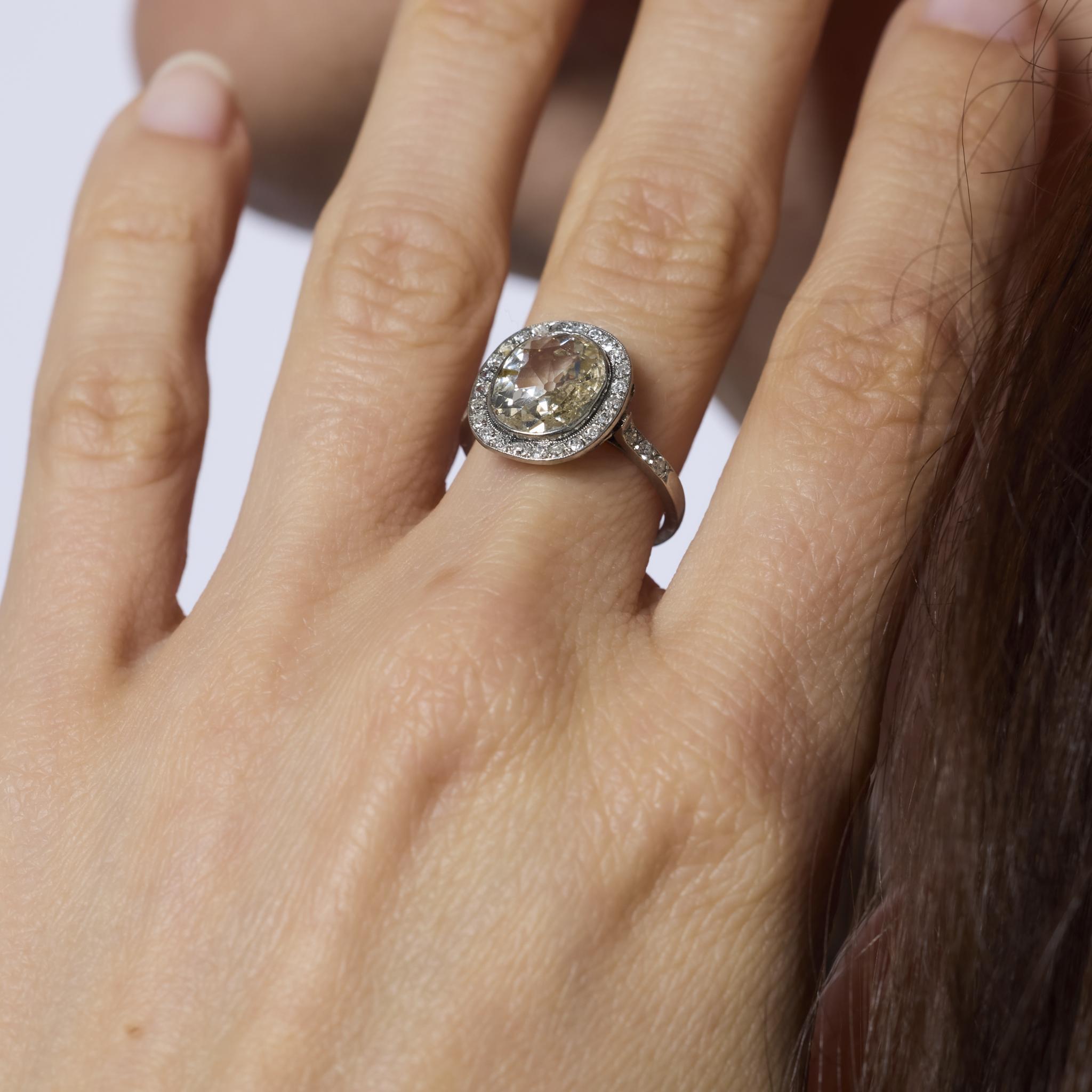 Old Mine Cut French Belle Epoque 2.50 carat old mine cut diamond platinum engagement ring For Sale