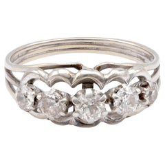 Antique French Belle Epoque 5 Stone Diamond White Gold Ring