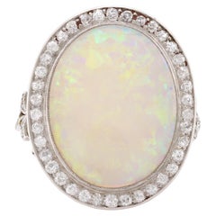 Französischer Belle Èpoque 6,70 Karat Opal Diamant Platin Cocktail Ring