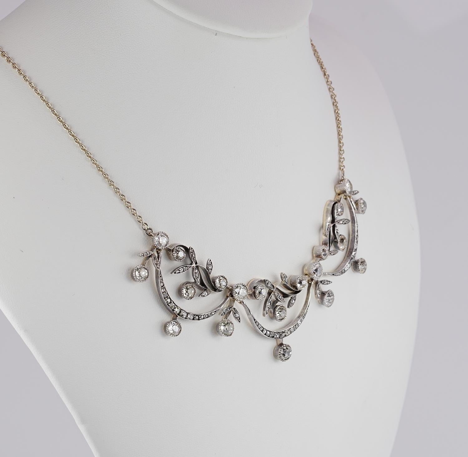 Women's French Belle Époque 7.0 Carat Old Mine Cut Diamond Stunning Necklace For Sale