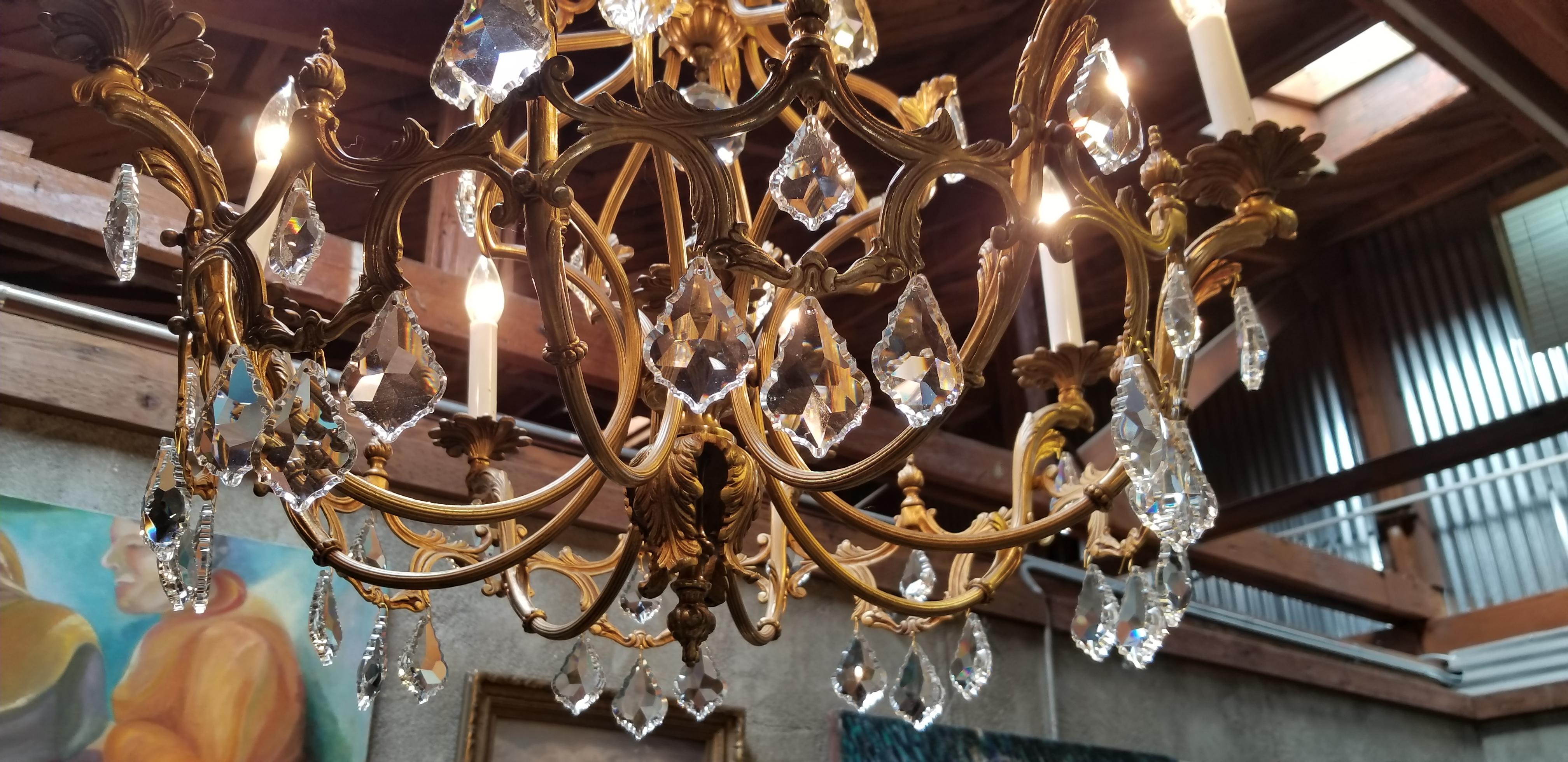 Brass French Belle Epoque 8-Light Chandelier, Early 1900s For Sale