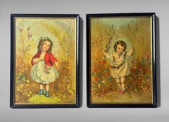 Coppia di cromolitografie pubblicitarie francesi Belle Époque