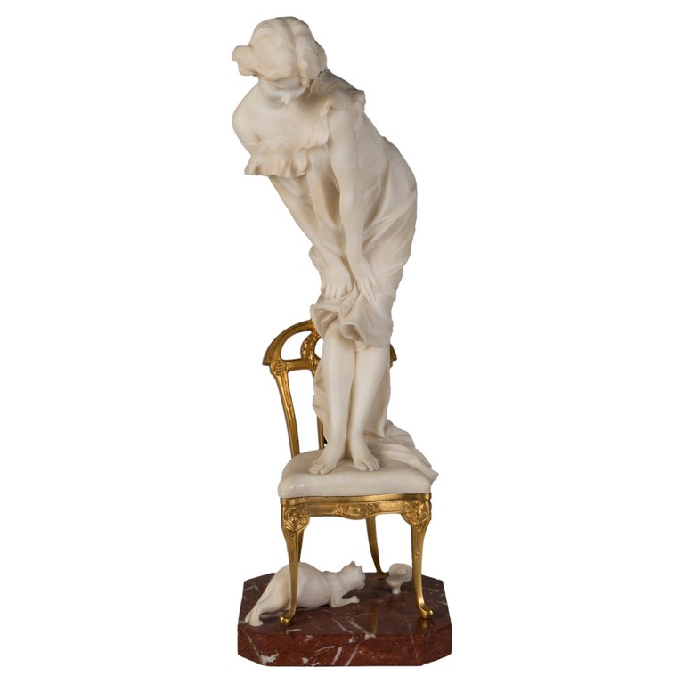 French Belle Époque Alabaster and Ormolu Sculpture on Marble Base For ...