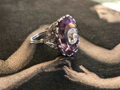 French Belle Époque Amethyst and Rose Cut Diamond Ring