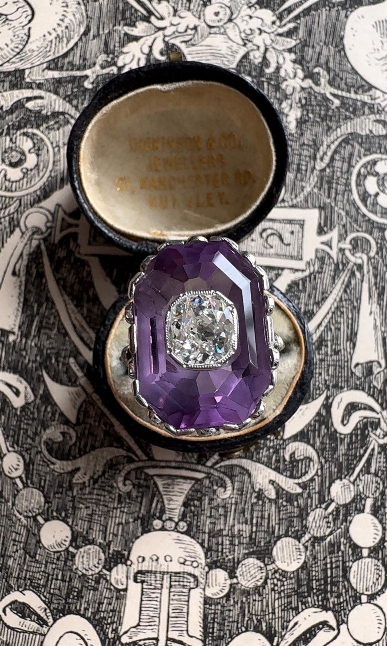 French Belle Époque Amethyst and Rose Cut Diamond Ring In Good Condition For Sale In Hummelstown, PA