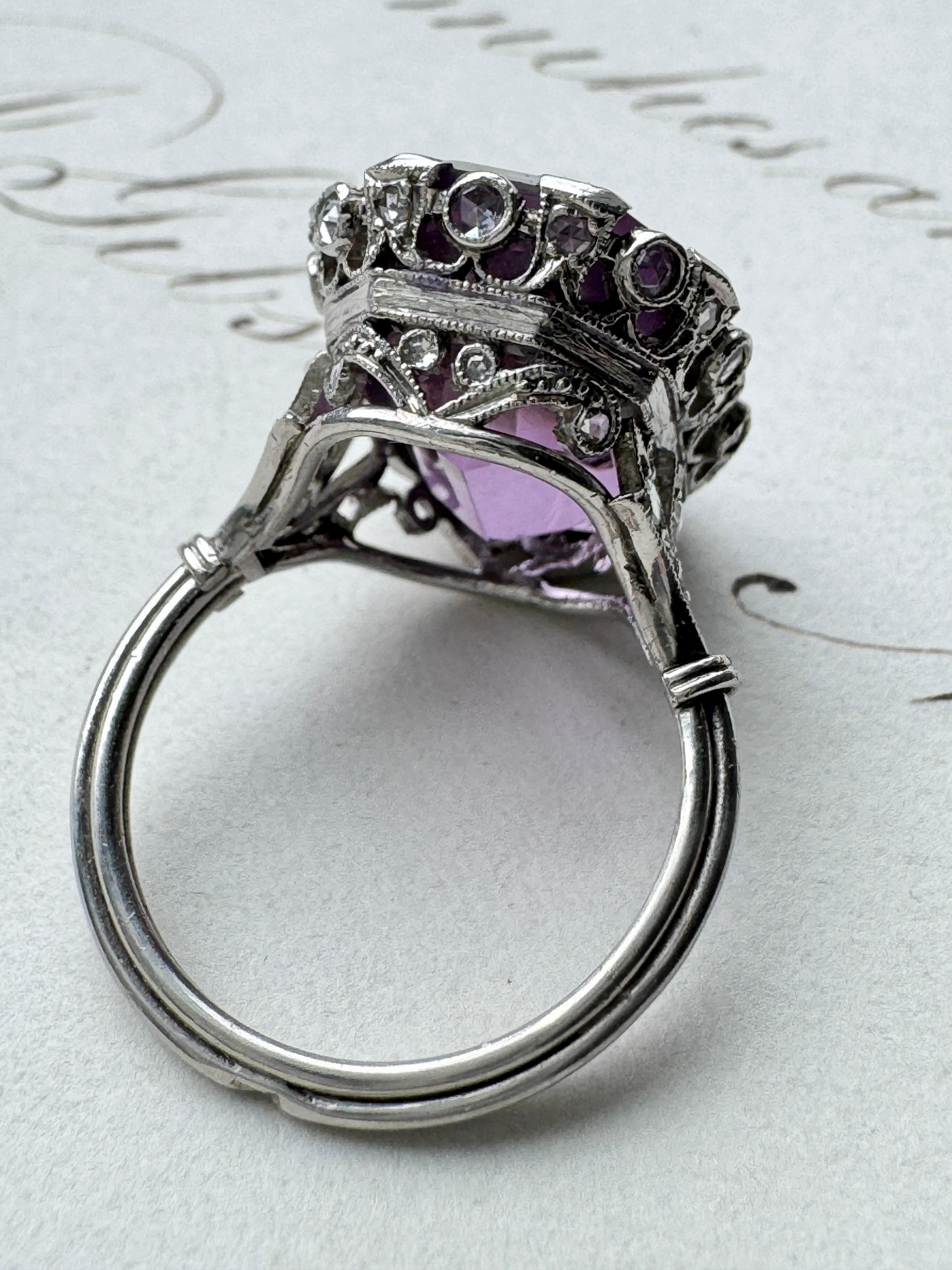 French Belle Époque Amethyst and Rose Cut Diamond Ring For Sale 3