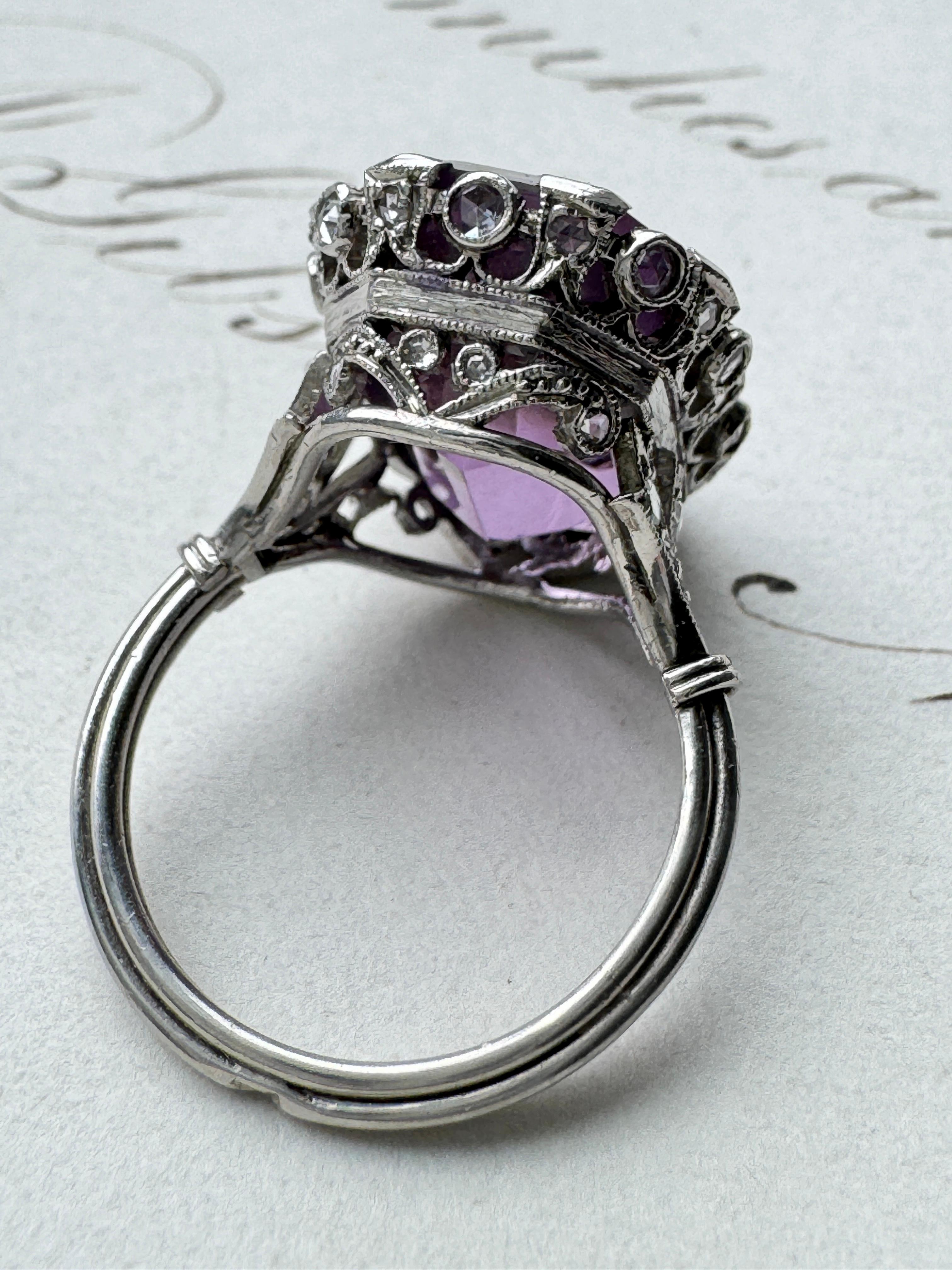 Französischer Belle Époque-Ring mit Amethyst und Diamant im Rosenschliff 3