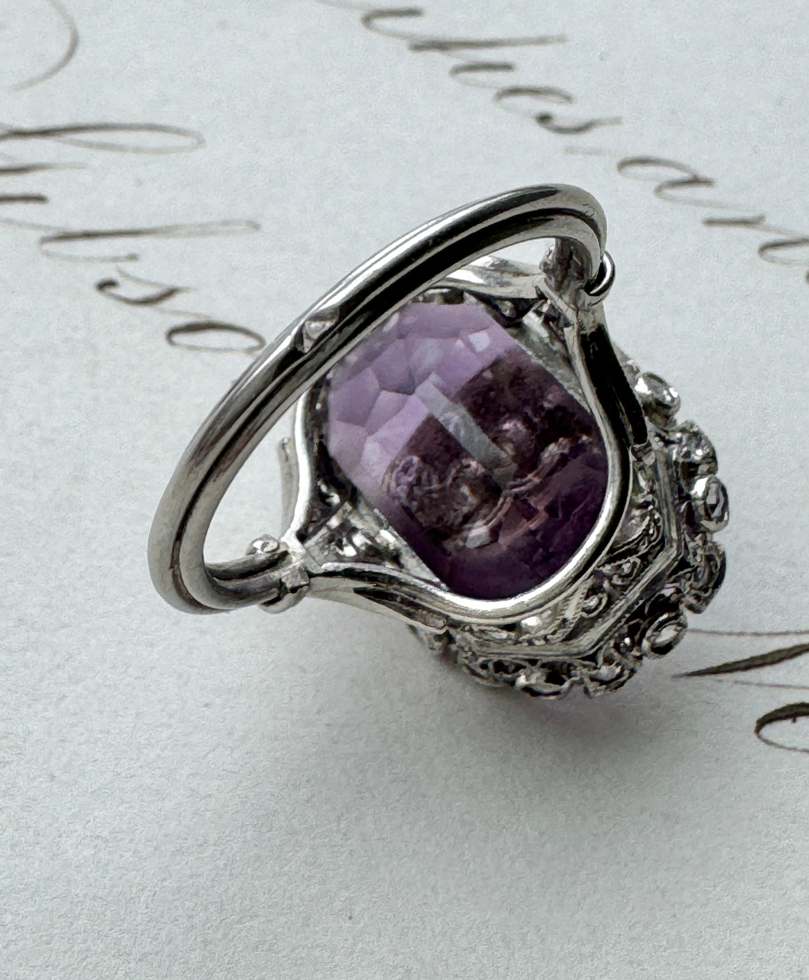 French Belle Époque Amethyst and Rose Cut Diamond Ring For Sale 4