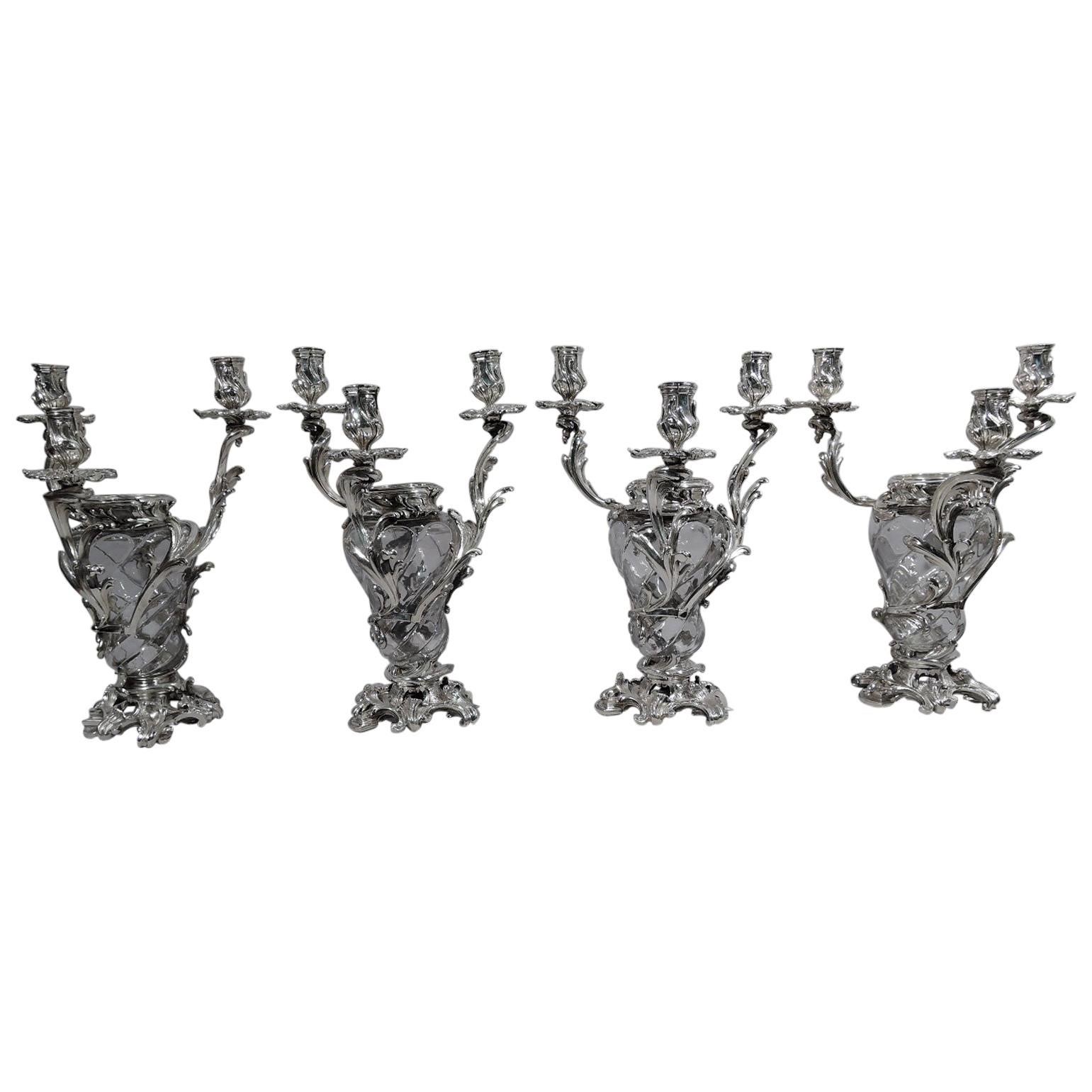 French Belle Époque Baccarat Crystal and Silver Vase 3-Light Candelabra