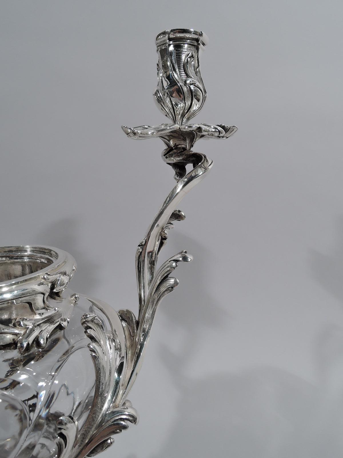 French Belle Époque Baccarat Crystal and Silver Vase 3-Light Candelabra 1