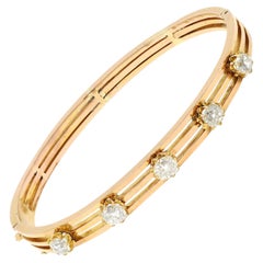 French Belle Époque Bangle with Old Mine Cut Diamond Bracelet in 18 Karat Gold