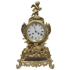Antique French Belle Epoque Brass and Gilt Rococo Style Mantel Clock
