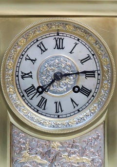 French Belle Époque Brass and Silver Gilt Mantel Clock