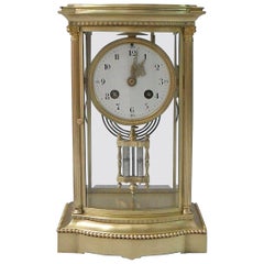 French Belle Époque Brass Four-Glass Mantel Clock by Japy Freres
