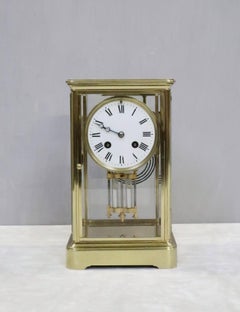 French Belle Époque Brass Four Glass Mantel Clock