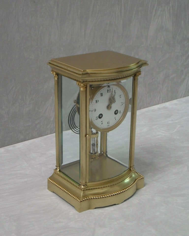 French Belle Époque Brass FourGlass Mantel Clock For Sale at 1stdibs