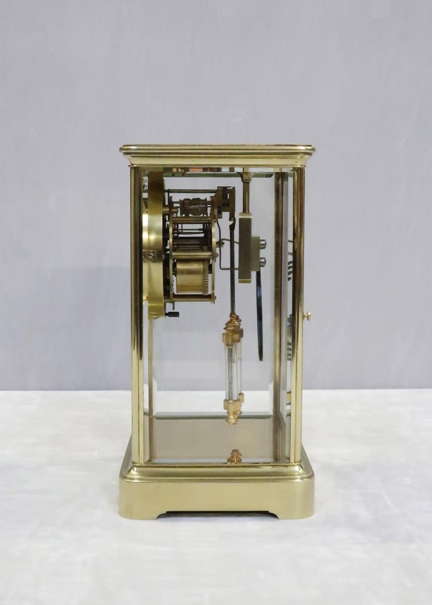 20th Century French Belle Époque Brass Four Glass Mantel Clock