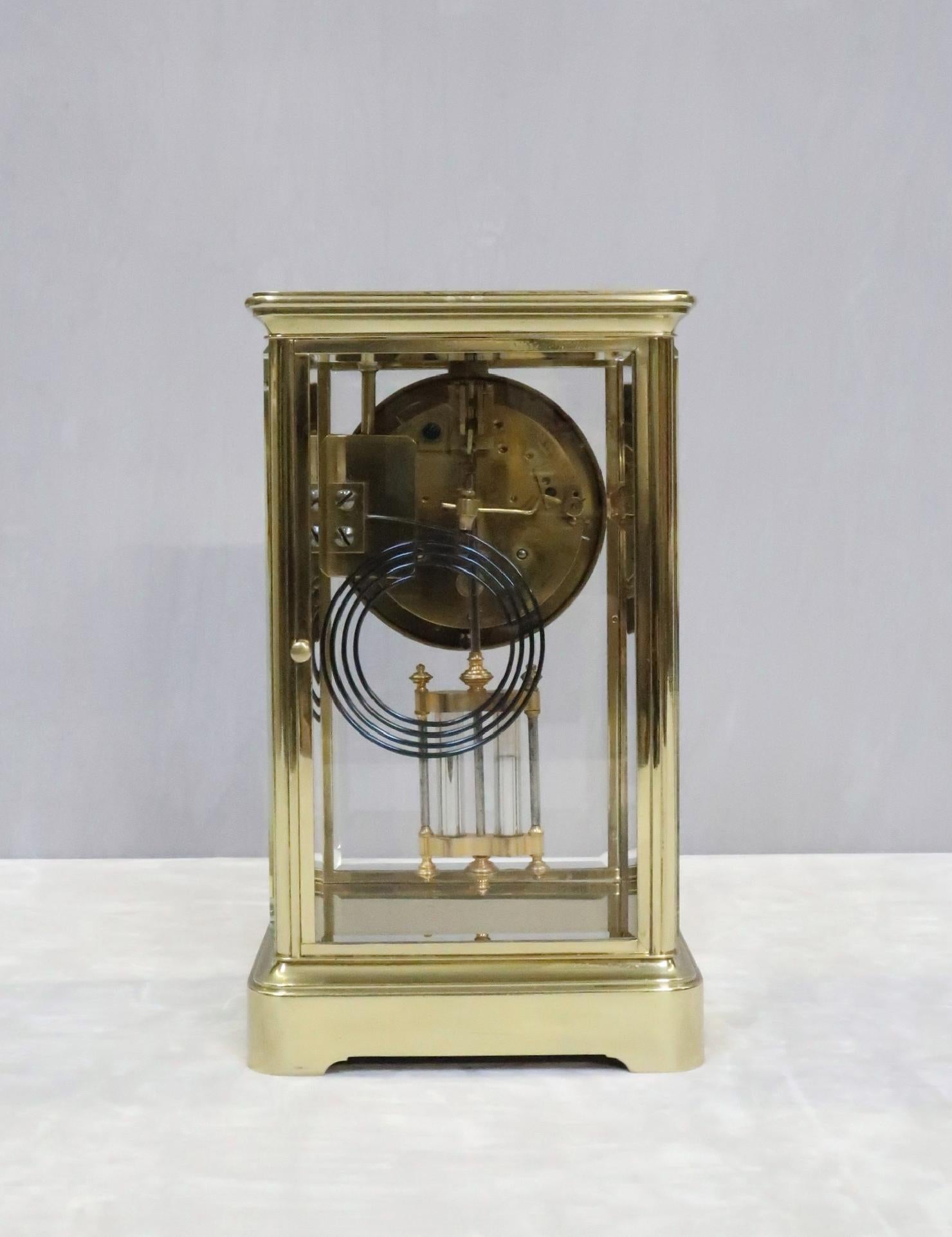 French Belle Époque Brass Four Glass Mantel Clock 1