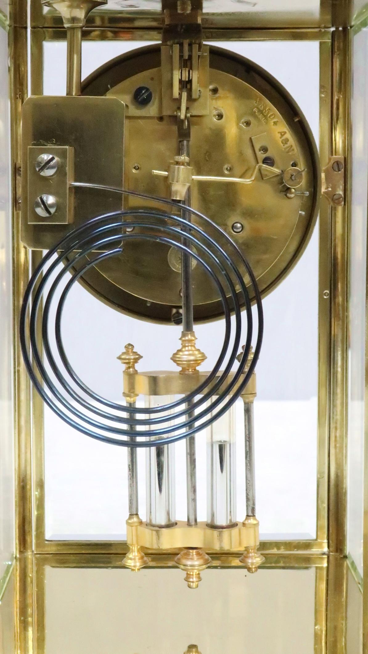 French Belle Époque Brass Four Glass Mantel Clock 2