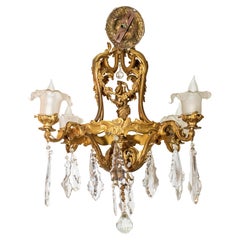 French Belle Epoque Bronze Chandelier with Cut Crystals