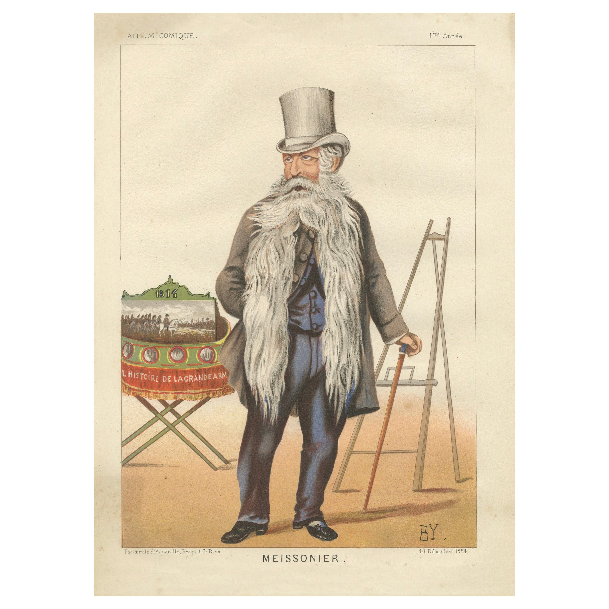 French Belle Époque Caricature, Meissonier Chromolithograph, Album Comique, 1884 For Sale