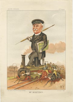 French Belle Époque Caricature, Mr Bisetzky Chromolithograph, Album Comique 1885