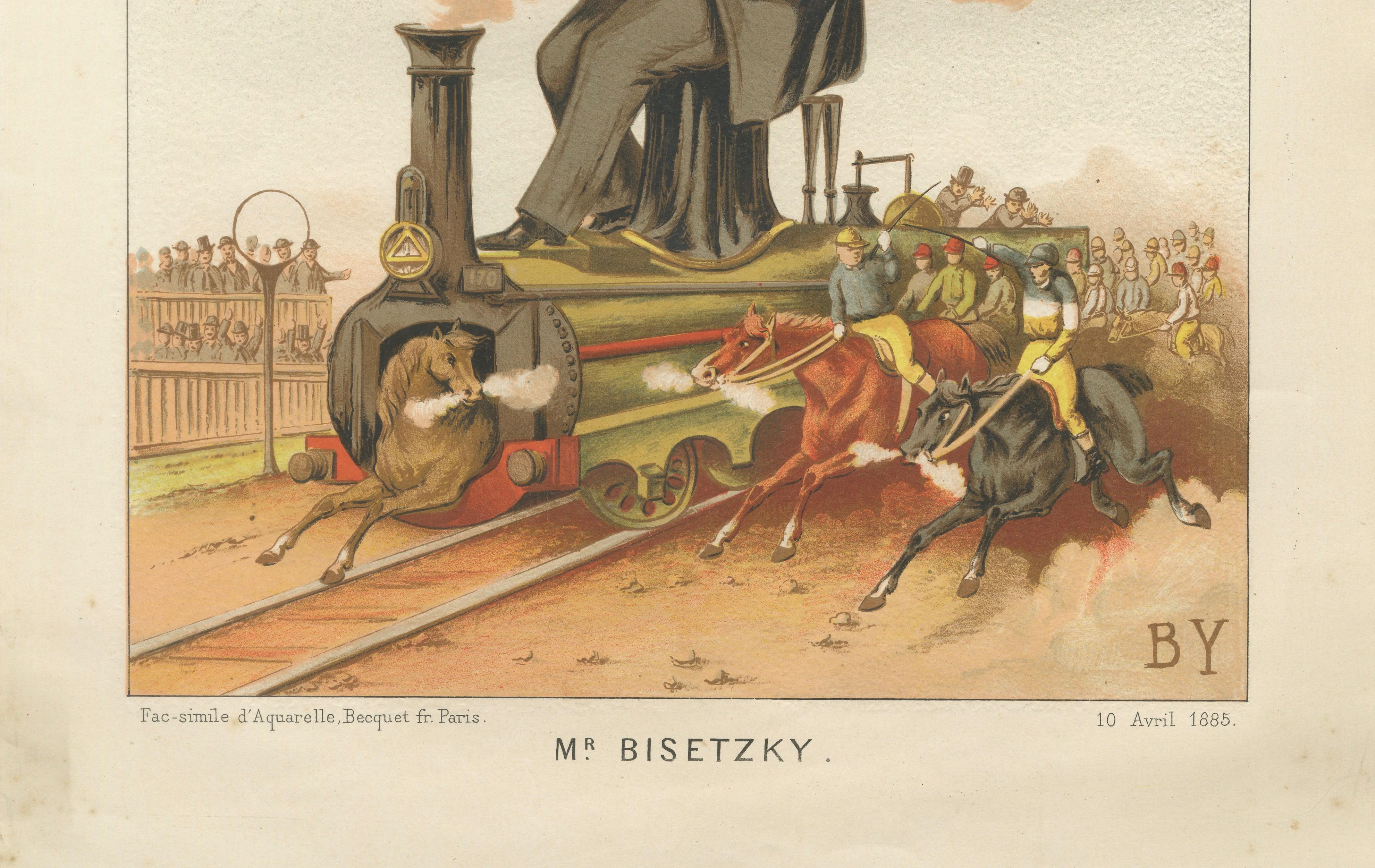 French Belle Époque Caricature, Mr Bisetzky Chromolithograph, Album Comique 1885