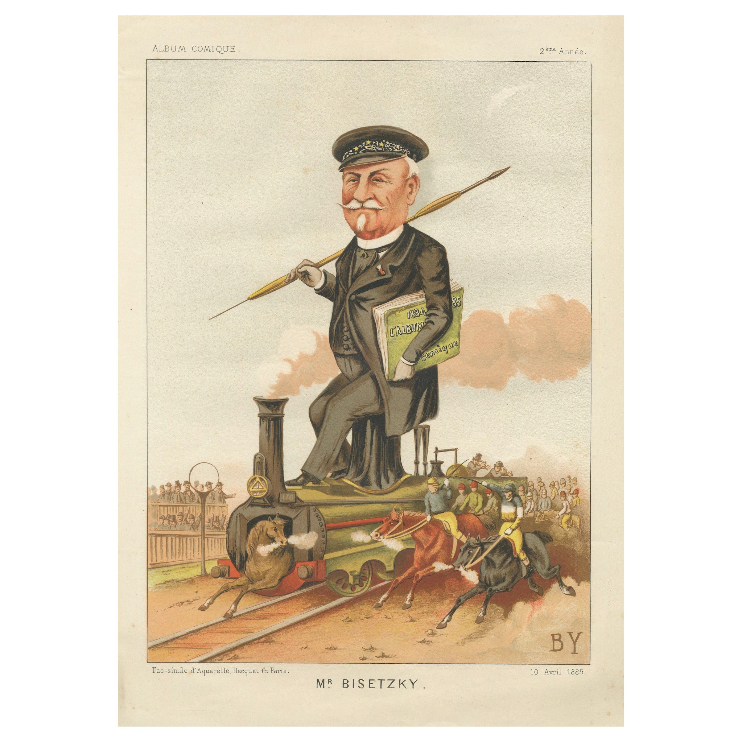 French Belle Époque Caricature, Mr Bisetzky Chromolithograph, Album Comique 1885