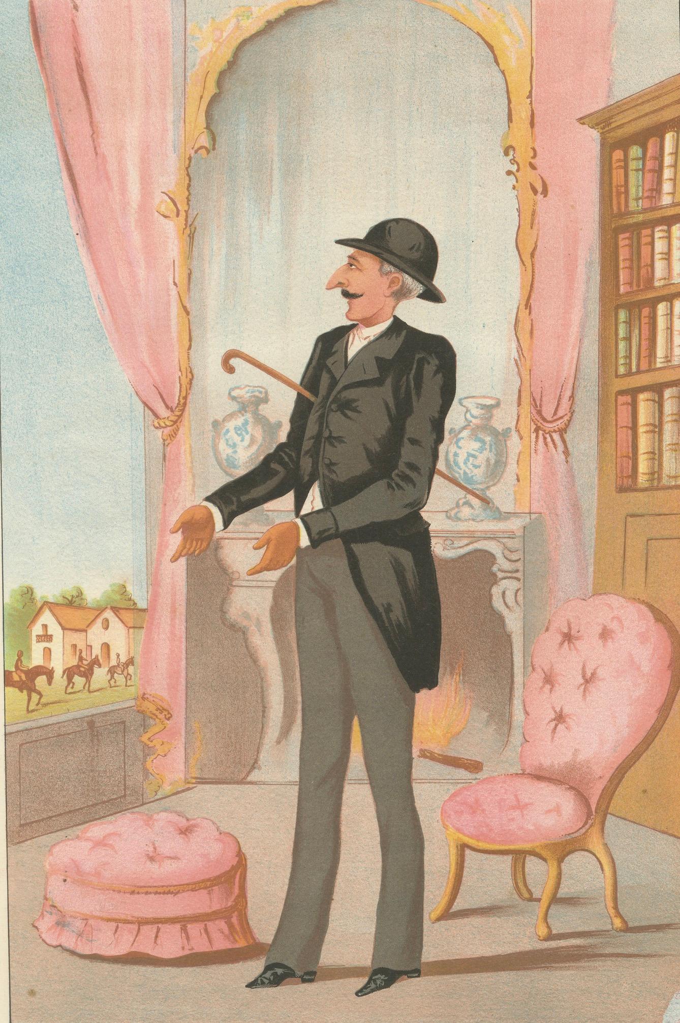French Belle Époque Caricature, Mr L. Delâtre Chromolithograph, 1885