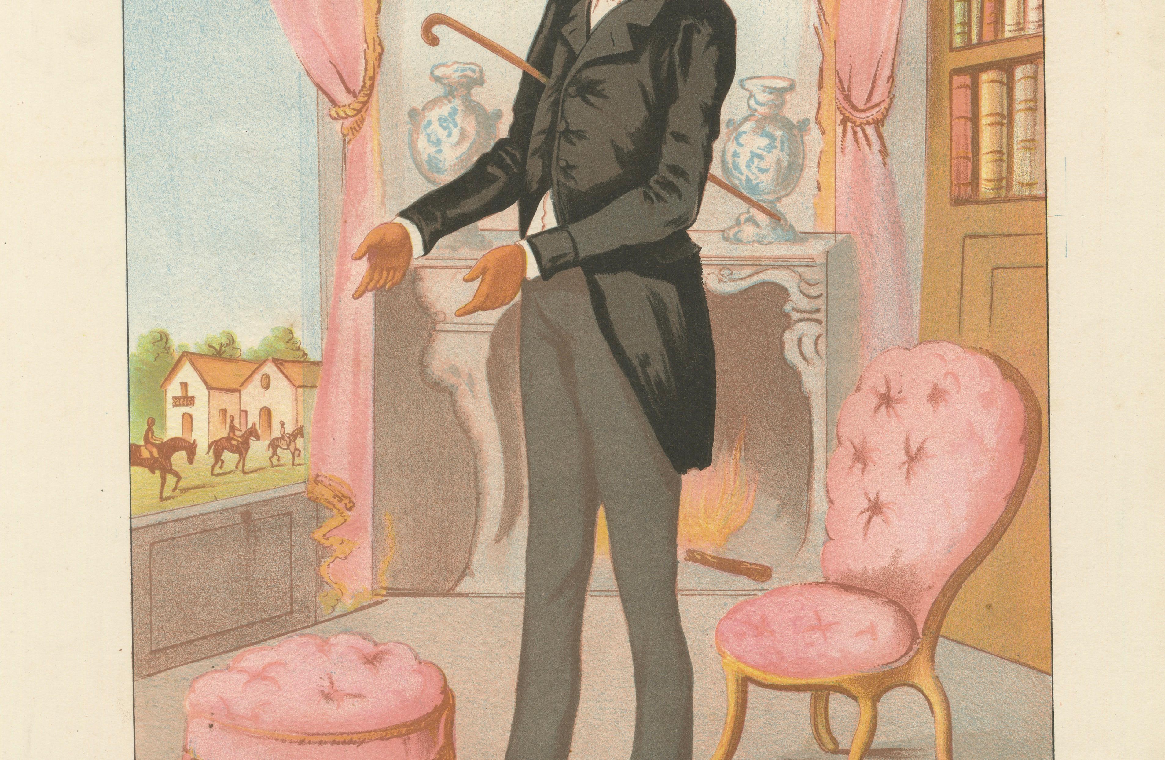 French Belle Époque Caricature, Mr L. Delâtre Chromolithograph, 1885
