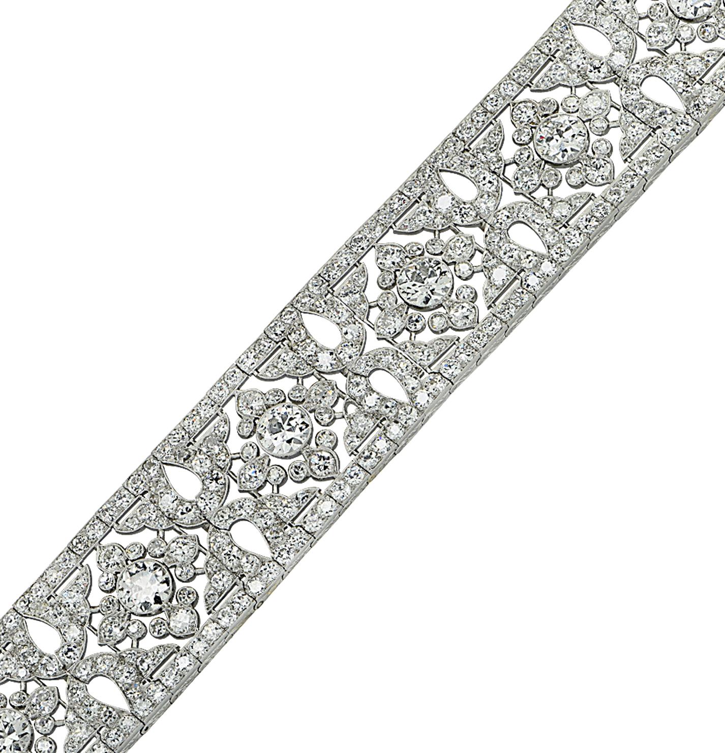 Bracelet Cartier Belle Époque en diamants de 40 carats taille ancienne européenne Bon état - En vente à Miami, FL
