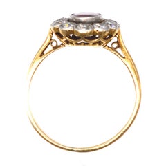 French Belle Epoque Certificated Unheated Burma Ruby and Diamond Cluster Ring