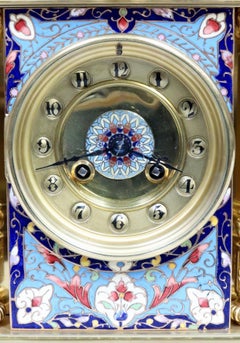French Belle Époque Champlevé and Brass Mantel Clock by Samuel Marti