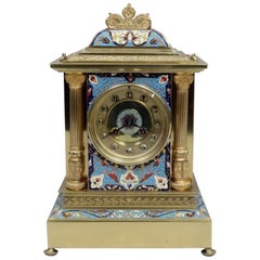 French Belle Époque Champlevé and Brass Mantel Clock by Samuel Marti